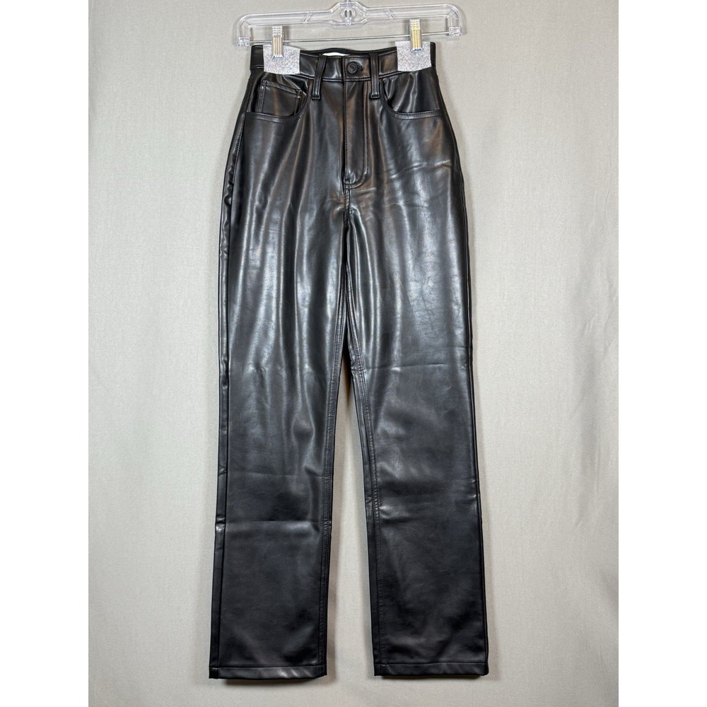Abercrombie & Fitch Vegan Leather 90s Straight Ultra High Rise Pants Black 000 S